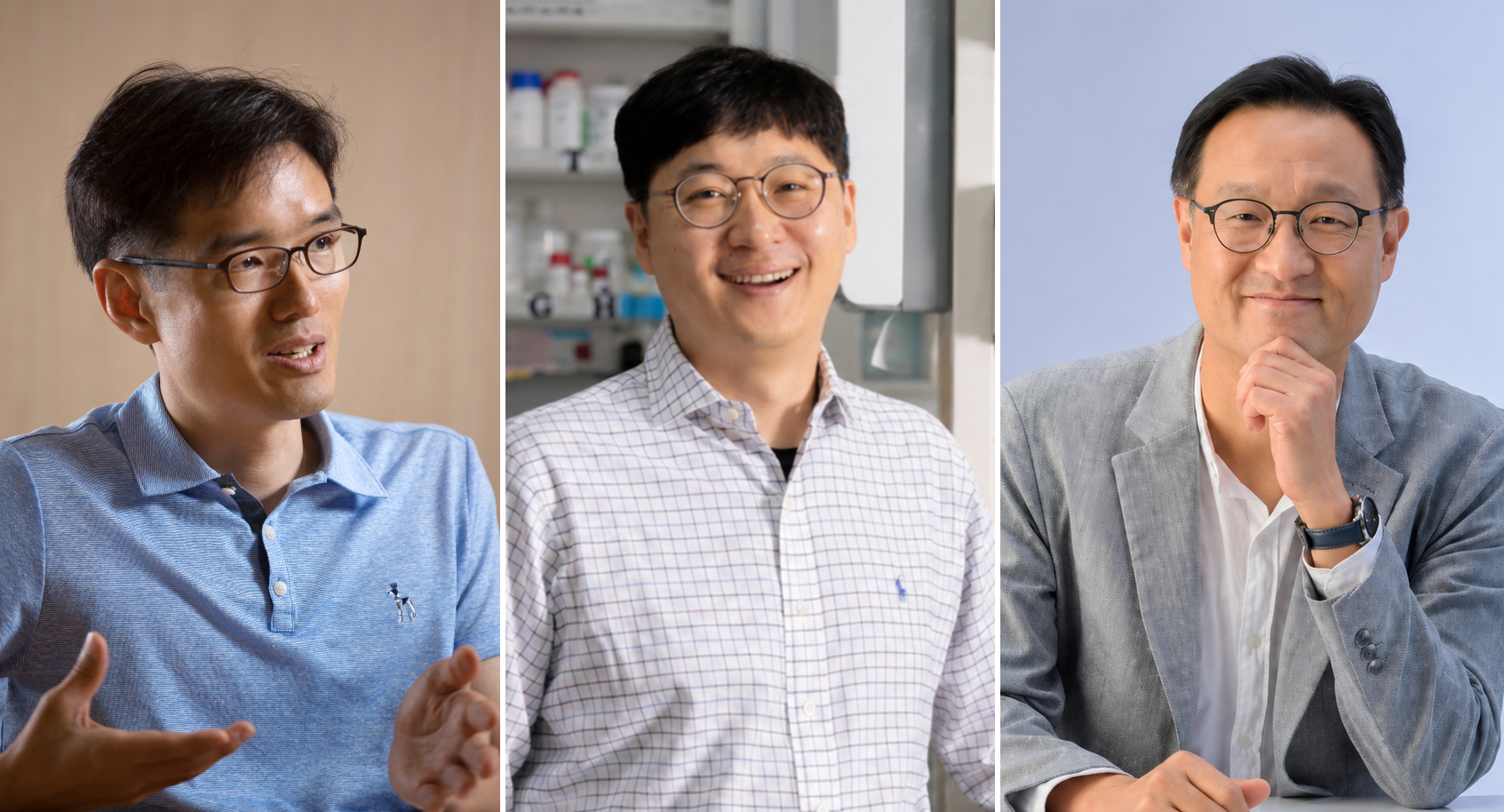 From left are Professors Byoung Heon Kang, Sung-ho Park, and Jayil Lee from the Department of Biological Sciences.